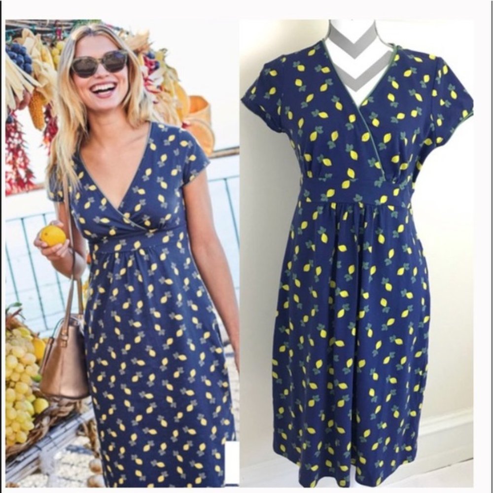 Pretty Lemon Detail Navy Boden Dress